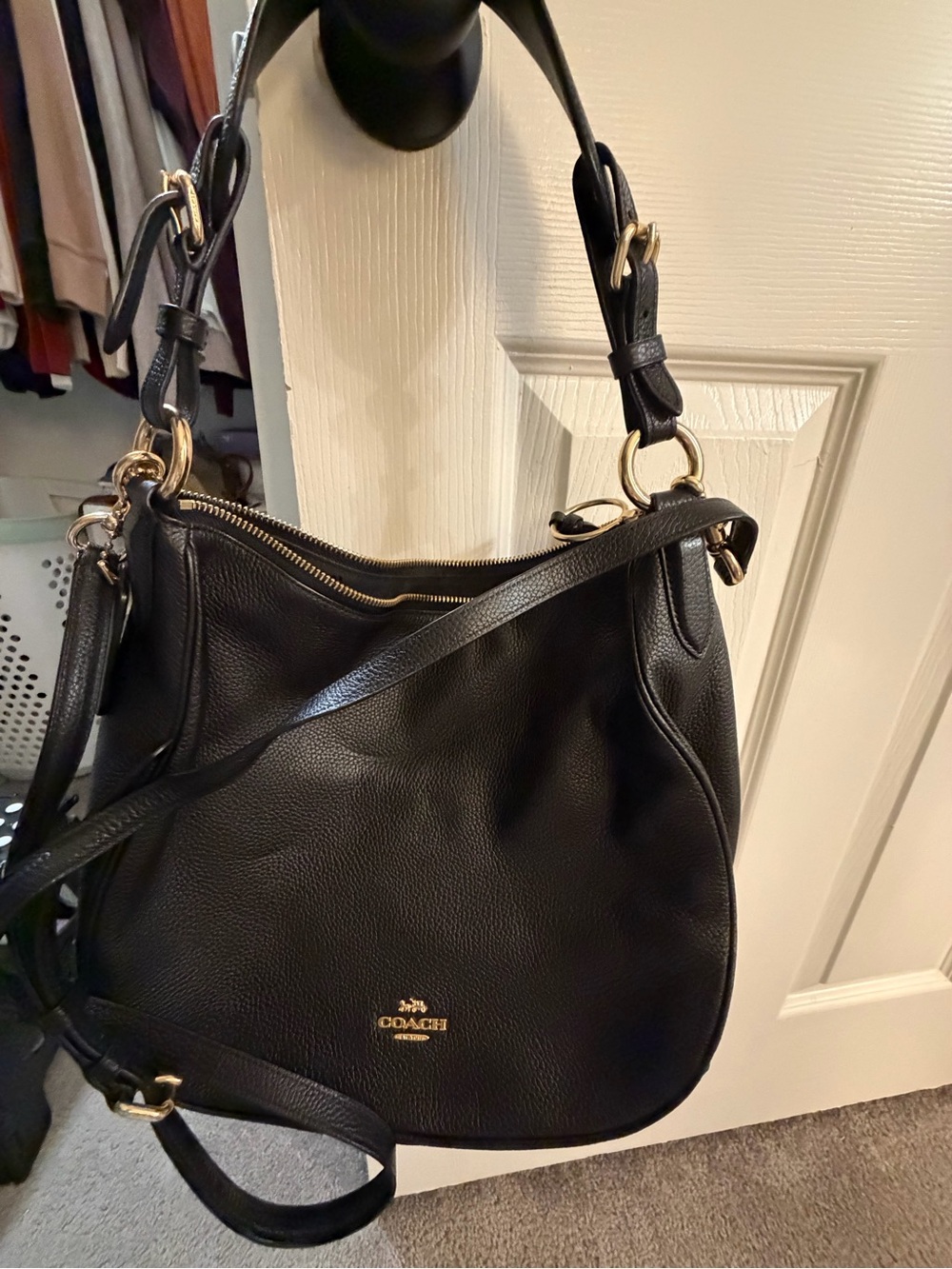 Coach Black Leather Shoulder Bag with Gold Hardware